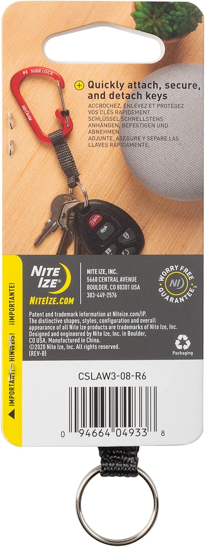 Nite IZE CSLAW3-08-R6 Locking Carabiner Keychain with Webbing, Olive