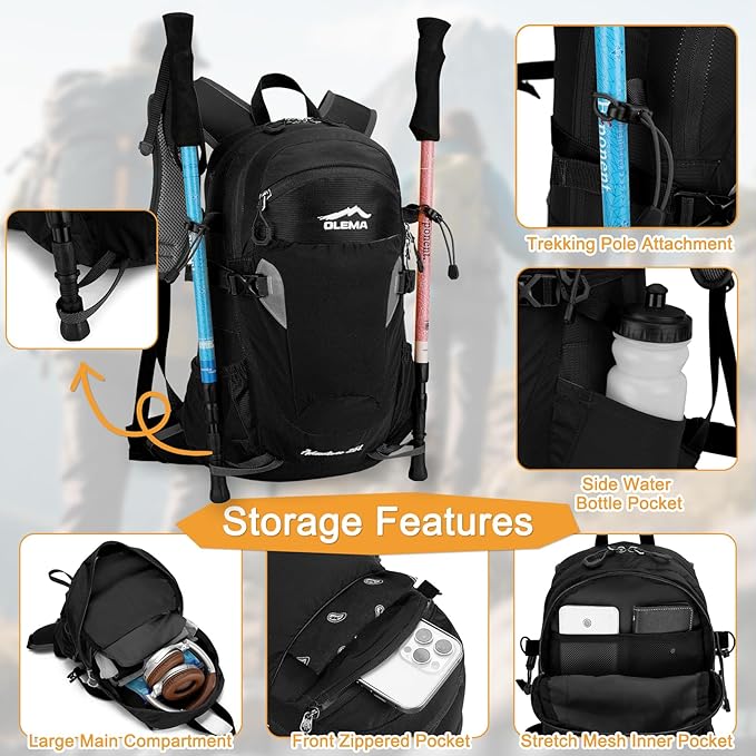 OLEMA Hiking Backpack, 25L Lightweight Travel Backpacks,Camping Daypack for Outdoor Sports,Lightweight Travel Camping Backpack for Men Women