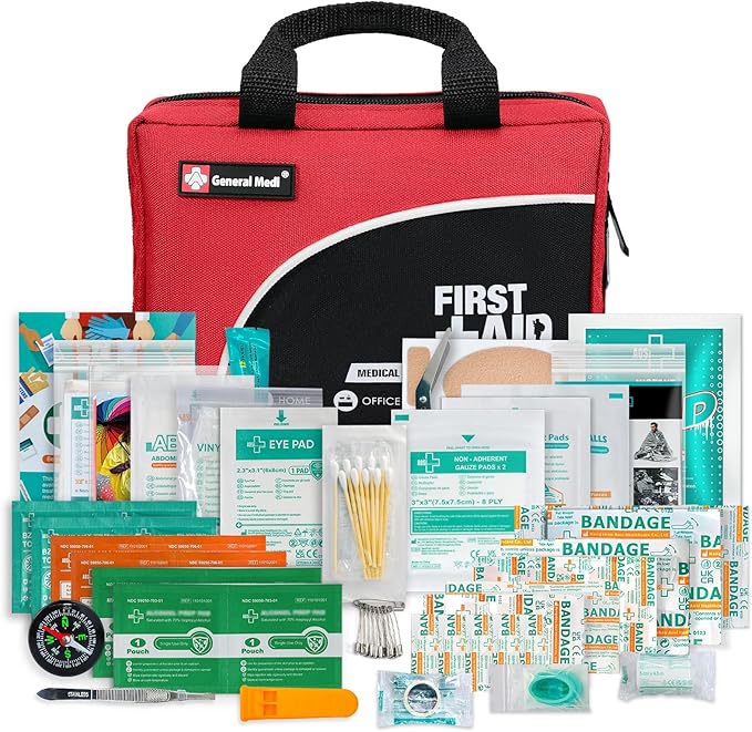 First Aid Kit -160 Pieces Compact and Lightweight - Including Cold (Ice) Pack, Emergency Blanket, Moleskin Pad,Perfect for Travel, Home, Office, Car, Camping, Workplace (Red)