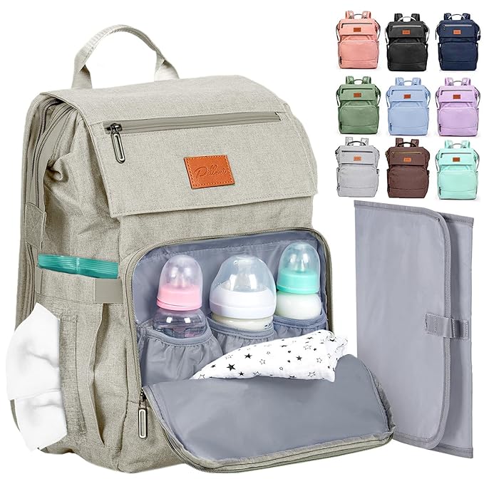 Baby Shower Gifts Diaper Bag Backpack, Baby Diaper Bag, Large Baby Bag for Boys & Girls, Waterproof, 16 Pockets, Insulated Bottle Holders, Durable,Travel-Friendly & Lightweight,Easy Organization,Beige