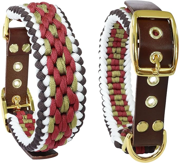 Rustic Autumn Weave Braided Paracord Wide Dog Collar, Adjustable Collar for Medium Large Dogs, Stylish Pet Gear for Boys Girls Dog, XL