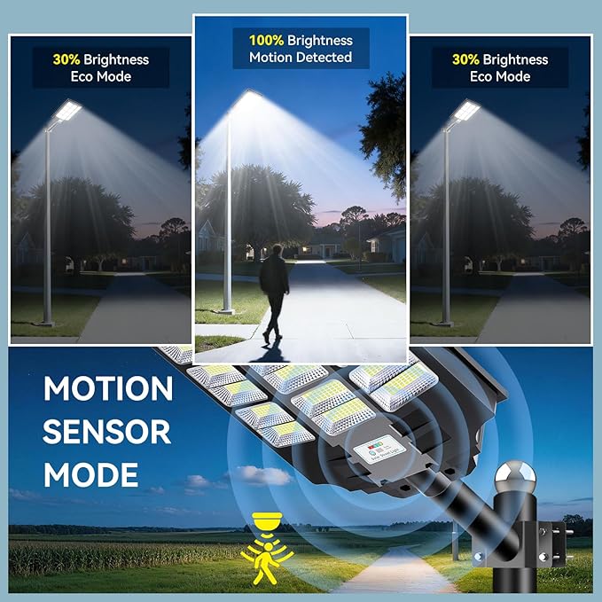 VOOJOY 8000W Solar Street Lights Outdoor Waterproof, Dusk to Dawn Solar Lights Outdoor, LED Flood Security Light with Motion Sensor and Remote Control for Yard, Parking Lot, Garage, Street, 3 Pack