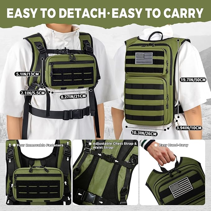 Koculemi Tactical Hydration Backpack with 2L Water Bladder and Front Small Tactical Pouch, Outdoor Water Backpack for Men Women, Sports Hydration Pack for Hiking, Cycling, Climbing
