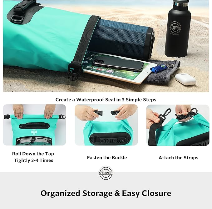 STOVER 5/10/25/30/40/55L Waterproof Dry Bag- Roll-Top Backpack w/Phone Case- Kayaking, Hiking, Camping, Boating- Men/Women