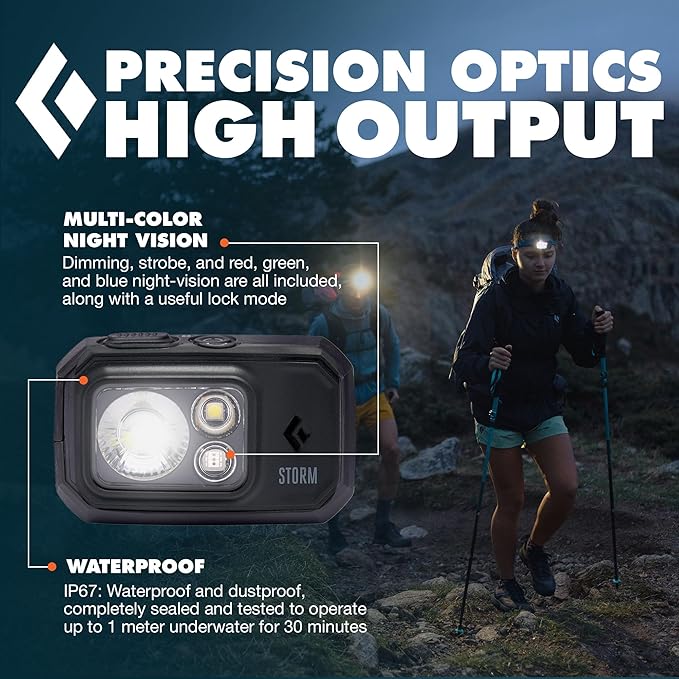 BLACK DIAMOND Storm 450 Headlamp | 450 Lumens Brightness | Waterproof & Dimmable | 3X AAA Battery Operated (Included | Camping, Hiking, Running | Ops Black