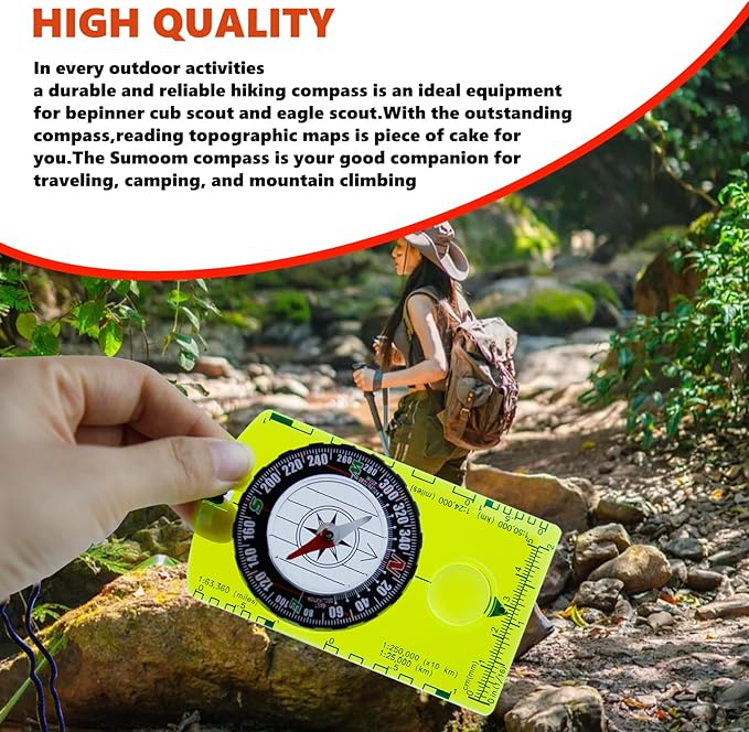 Abvsdu 2 Pieces Orienteering Compass, Superior Hiking Survival Compass for Kids, Hiking Backpacking Compass Scouts Navigation Compass Waterproof Map Reading Compass for Outdoor Camping, ‎Green