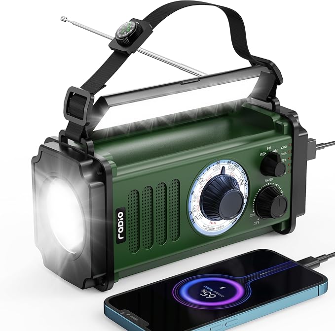 10000mAh/37000mWh Emergency Radio, Solar Radio, Hand Crank Radio, NOAA AM FM Weather Radio, 4 Charging Methods, Polymer Battery, Flashlight & Reading Lamp, SOS Alarm, Phone Charger for Emergency