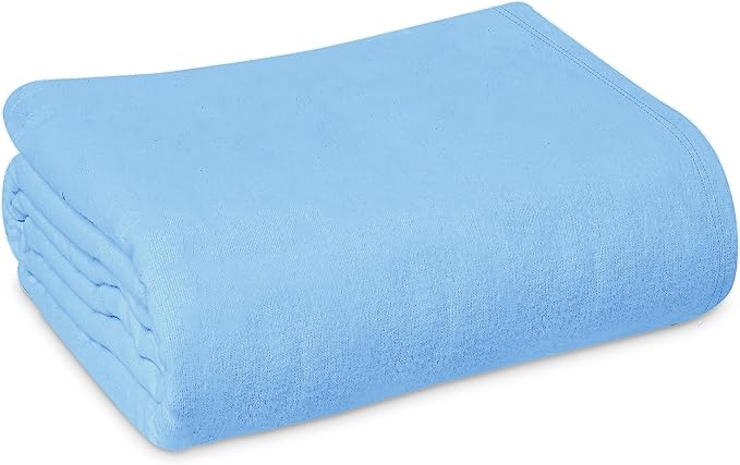 Linteum Textile 100% Cotton Hospital Patient Bath Blanket, Bed Bath Sheet, Twin Blanket Lightweight Sheet Blankets 70x90 in, 1.75 lb. Blue