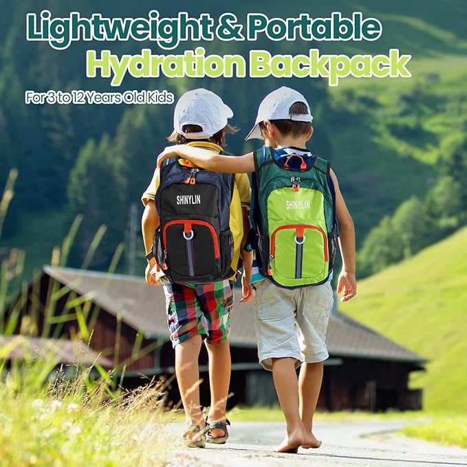Shinylin 2 Pcs Kids Hydration Backpack with 1.5L Water Bladder Lightweight Kids Hiking Backpack Water Rucksack for Boys Girls Climbing Running