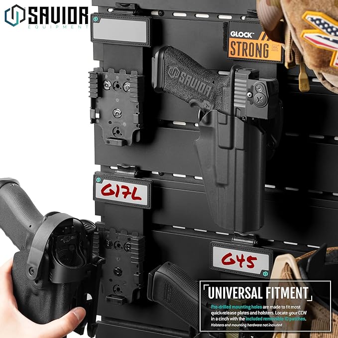 Savior Equipment Wall Rack System Tactical Universal Pistol Holster Holder Storage Attachment Wall Mount Hanger, Heavy-Duty Steel Modular Firearms Gun Wall Gear Accessories Organizer