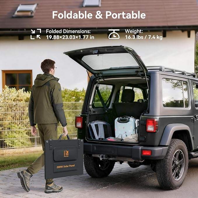 200 Watt Solar Panel IP68 Waterproof ETFE Coating Portable 24V MC4 Output Foldable Solar Panels for Power Stations Solar Generator Camping Off-Grid RV Emergency Backup Hurricane