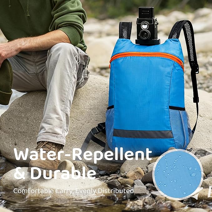 Lightweight and Thin Foldable Backpack, Climbing Bag, Hiking Daypack,20L Waterproof Travel Packable Rucksack (Blue)