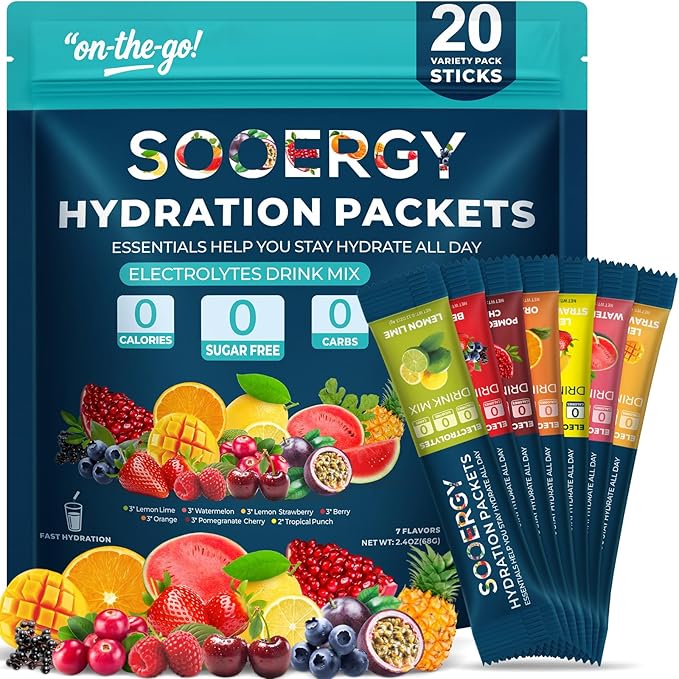 Electrolytes Powder Packets Sugar Free Hydration Packets, 7 Flavors Liquid Daily IV Electrolyte Drink Mixex for Rehydration with Electrolytes, Vitamins, 0 Calorie, 40 Sticks