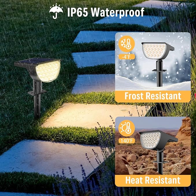 GKGG Solar Lights Outdoor Waterproof IP65, Solar Powered 76 LED 3 Lighting Modes Solar Spot Lights Outdoor for Yard Garden Landscape Pathway (Warm White, 4 Pack)