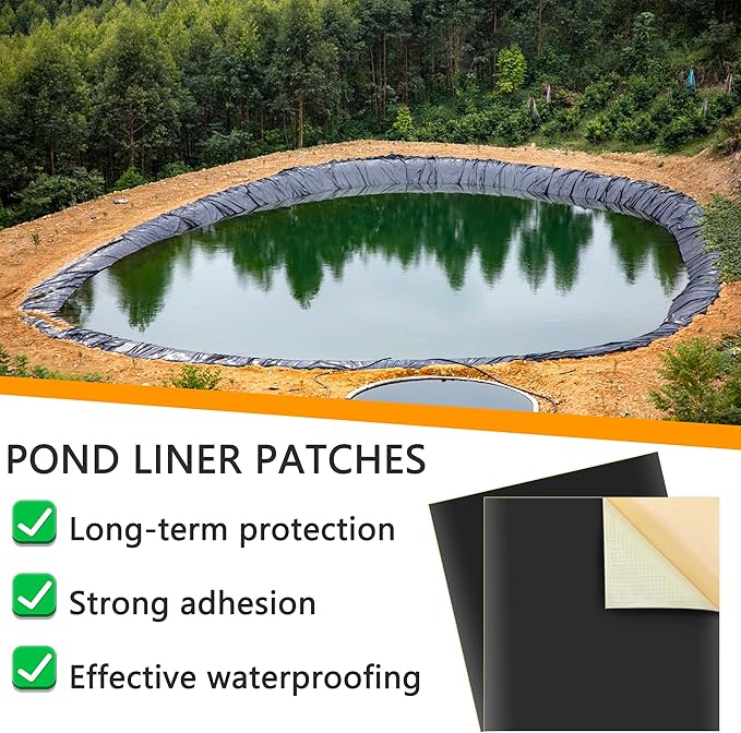 Adnee 2 Pcs Pond Liner Repair Patch-8 x 8 Inches Self-Adhesive EPDM Liner Repair Patch Kit-Thickened Rubber Pond Liner Seam for EPDM Garden Pond Patch Cover Liner Repair