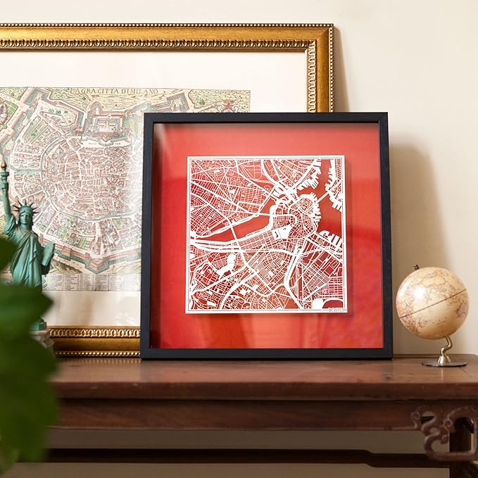 Washington D.C.s Cut Map framed by O3 Design Studio, White map, White frame, 18x18 inches, paper cutting art work, Gift Boxed, 4 background color, self-changing, Wall Art