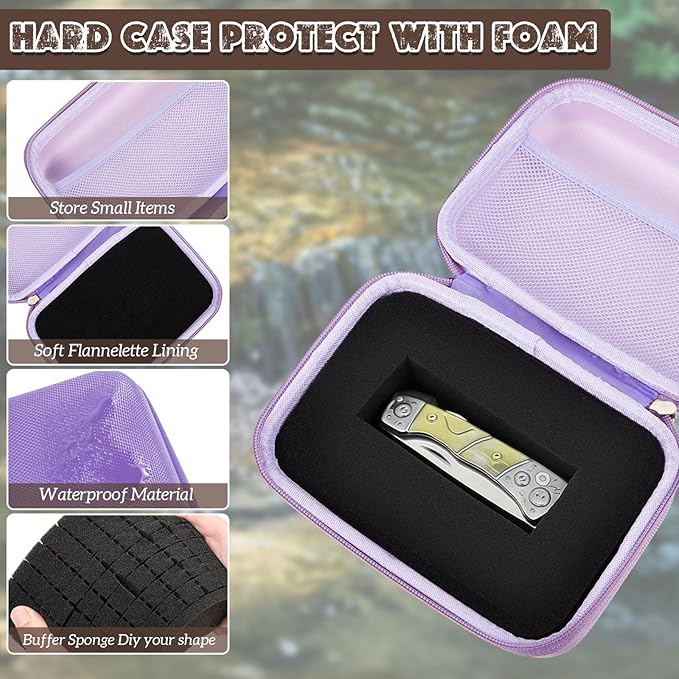 Relaxweex EVA Hard Case with Customizable Foam 7.1 x 4.7 x 3.1 Inch Protective EVA Carrying Case Shockproof Outdoor for Camera, Digital Products, Electronic Instruments with Knife, Purple