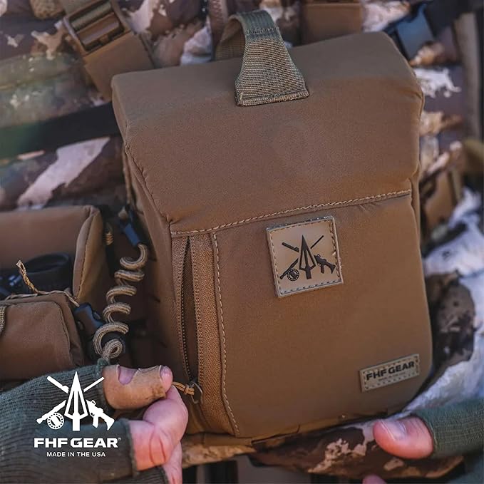 FHF Gear FOB Bino Pouch – Magnetic Binocular Case with MOLLE, Fleece Lining & Wind Indicator Storage for Hunting & Field Use