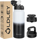 Oldley Insulated Water Bottle 20oz Water Bottles with Straw, Stainless Steel Water Bottle with 3 Lids, Double Wall Vacuum Thermo for Adults Kids,Leak-Proof Sport Bottles for School Travel, White Black