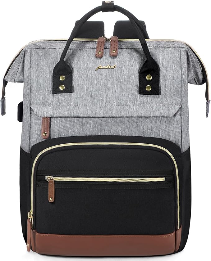 Focdod Laptop Backpack 17.3 Inch Womens Professional Purse Computer Bag Nurse Teacher Backpack College Work Bags Carry on Travel Back Pack with USB Port Black-Grey-Brown