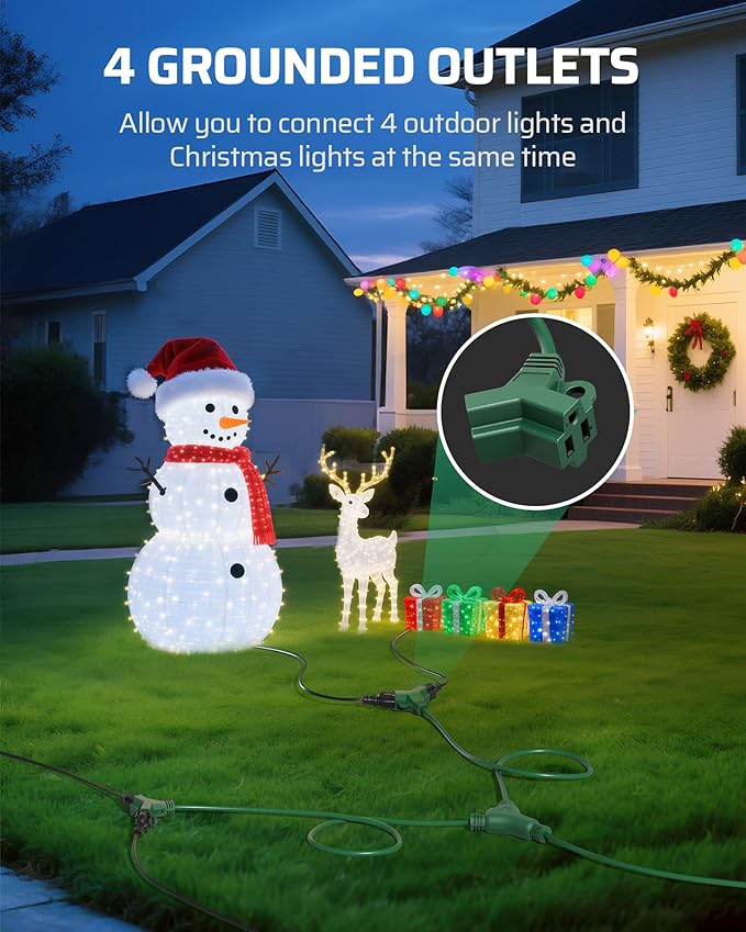 DEWENWILS Outdoor Extension Cord 1 to 3 Splitter, 19FT Total Length, 4 Grounded Outlets, Waterproof 16AWG SJTW Power Cord for Light, Holiday Decoration, 13A/125/1625W, Green, ETL Listed