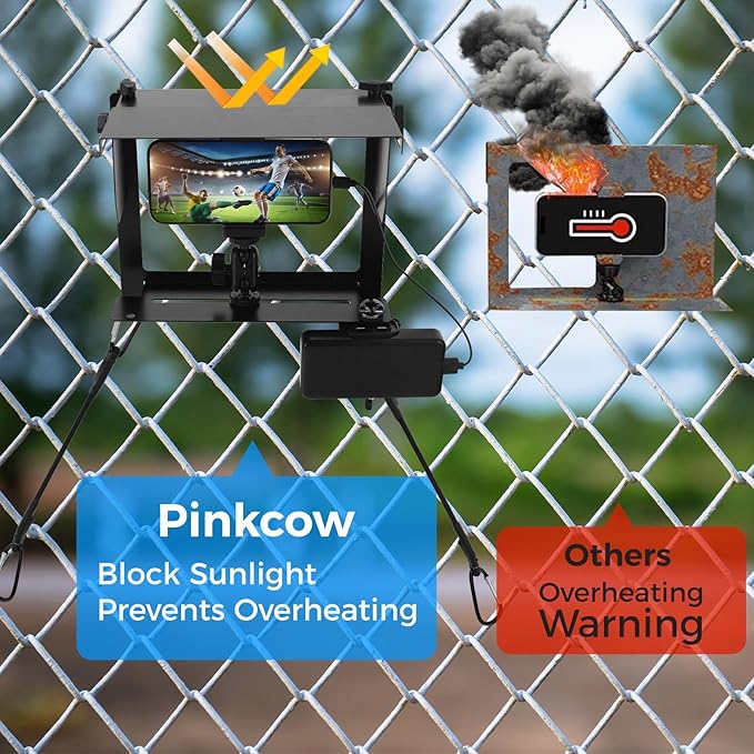Game Changer Fence Mounting Kit - Phone Fence Mount Holder for Baseball - Fence Mount for Mevo with Adjustable Shade and Power Bank Clip for iPhone, Samsung, GoPro and Other Action Cameras