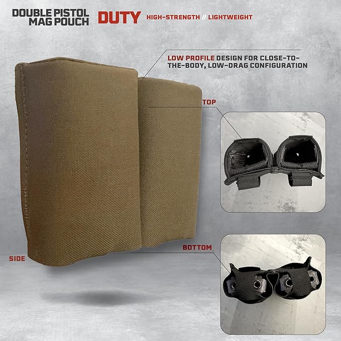 Double Pistol Magazine Pouch, Black, High-Strength Laminate Material, MOLLE Compatible, Magazine Retention System