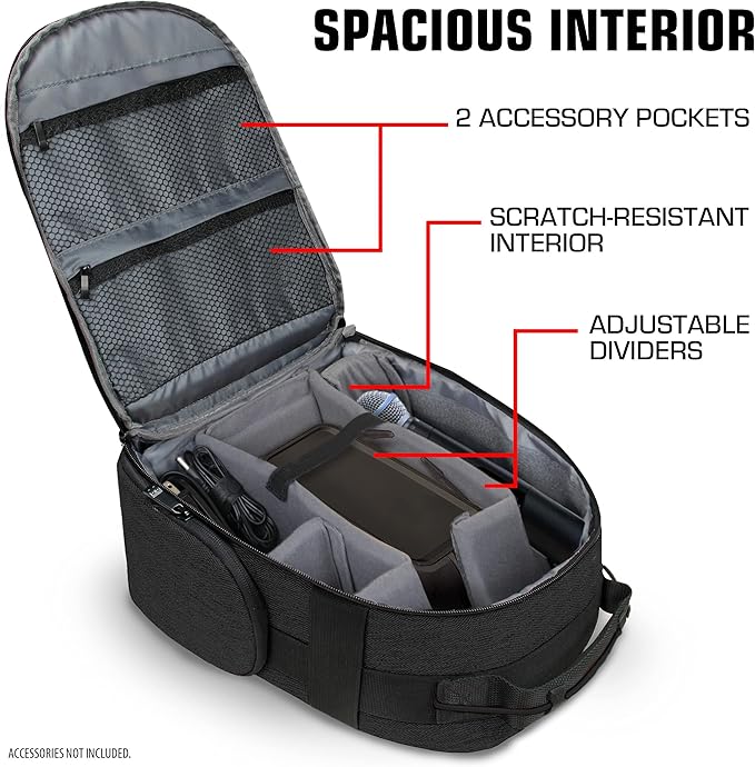USA Gear Audio Equipment Backpack Fits Audio-Technica System 10, Shure BLX4 Microphone System, Sennheiser EW-DP & more Wireless Mic System - Wireless Microphone Bag Backpack for Recording Mics (Black)