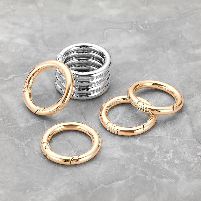 Gkeygo Key Ring Clip, 4/5 Inch Keychain Rings, 8 Pack Round Carabiner Clip for Keys, Buckle, Bags, Purses - Key Chain Hooks Replacement Keychains Lanyard DIY Crafts - Gold, Silver