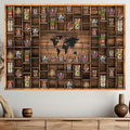 GlikCeil 88 Slots 48 x 34'' Jumbo World Map Shot Glass Display Case Rustic Wood Shot Glass Holder for Different Size Wineglass Bar Shelf Organizer Storage Cabinet Decor