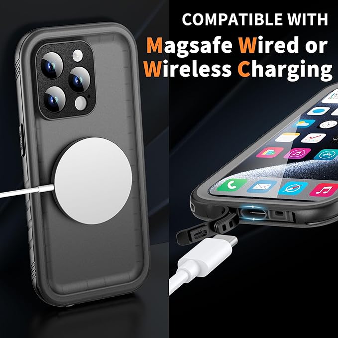 Cozycase for iPhone 15 Pro Max Waterproof Shockproof Dustproof Case - Heavy Duty/360 Full Body/Military Grade/Protective/Rugged 【8FT Drop Proof】 Built in Screen/Camera Protector with Lanyard Black