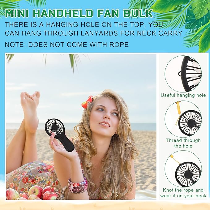 Woanger 12 Pcs Mini Handheld Fan Bulk 3 Speed USB Electric Battery Operated Small Portable Pocket Fan with Data Cable and Mounting Base Quiet Summer Gift for Wedding Camping Travel(Black)
