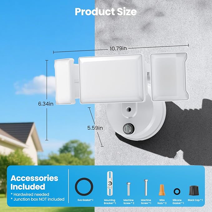 Olafus 80W Flood Lights Dusk to Dawn Outdoor Lighting, IP65 Waterproof LED Security Light with Photocell, 8000LM Dusk Dawn Outside Light, 6500K White Exterior Floodlight for Yard, Garden, Porch