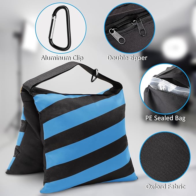 4 Packs Blue Sandbag Weight Bags for Light Stand Photography Video Equipments, Heavy Duty Saddlebags for Backdrop Stand, Photo Tripod, Canopy, Pop up Tent, Umbrella Base, Fishing Chair, Picnic Table