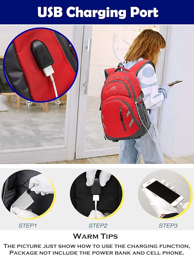 ProEtrade Extra Large Backpack Bookbag for College Laptop Travel, Fit Laptop Up to 17 inch with USB Charging Port Multi Compartment Anti theft, Gift for Women Men (Light Red)