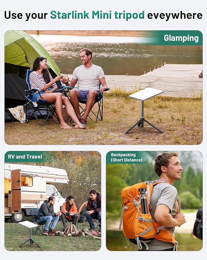 Starlink Mini Tripod, Portable Tripod Stand Mount with Aluminum Tripod Adapter, Compatible with New and Old Starlink Mini Models for Outdoor Camping and Hiking