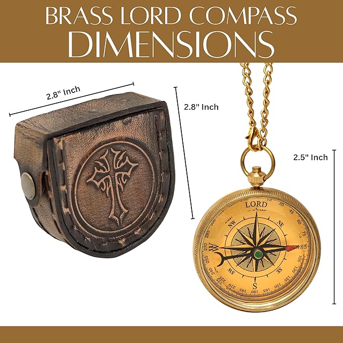 Handmade Brass Antique Compass with Leather Case – Vintage Finish Functional Pocket Navigation Tool for Travel, Hiking & Gift