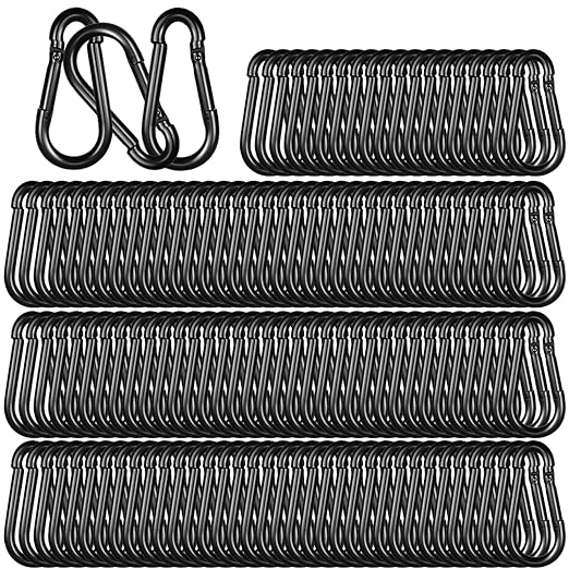 Black Carabiner, Heavy Duty Galvanized Steel Spring Snap Hook Carabiner Clips with 1350LBS Holding Capacity, Ideal for Outdoor, Hammock, Swing and Travel (200PCS M6 2.36Inch)