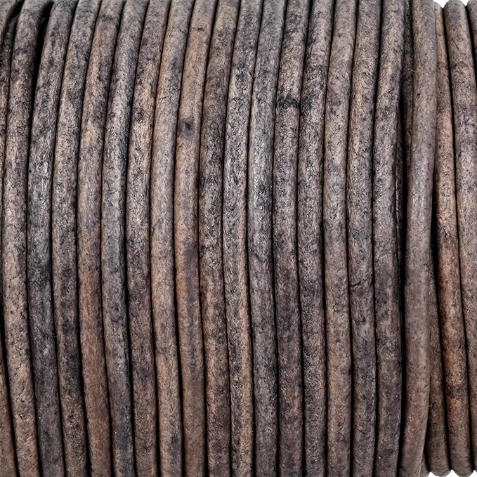 GENIQUE Real/Genuine Round Leather String Cord for Necklace, Bracelets, Jewellery, Braiding (Grey Distressed, 2mm)