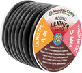 Mandala Crafts Round Genuine Black Leather Cord for Jewelry Making – 5mm Cowhide Leather Rope String Lace for Kumihimo – 4.4 Yards Cowhide Craft Cording Spool