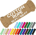 TECEUM Cotton Rope 3/16” (5 mm) – 100 FT – Strong All-Purpose Braided Rope – Natural Cotton – for Crafting, Сamping, Clothes Line, DIY, Indoor & Outdoor Use – Cappuchino