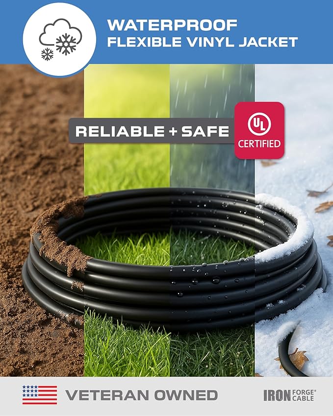 Iron Forge Cable 2 Pack 50 Ft Black Extension Cord with 3 Outlets - 16/3 SJTW 50 Foot Extension Cord 3 Prong, Weatherproof Power Cable for Outdoor