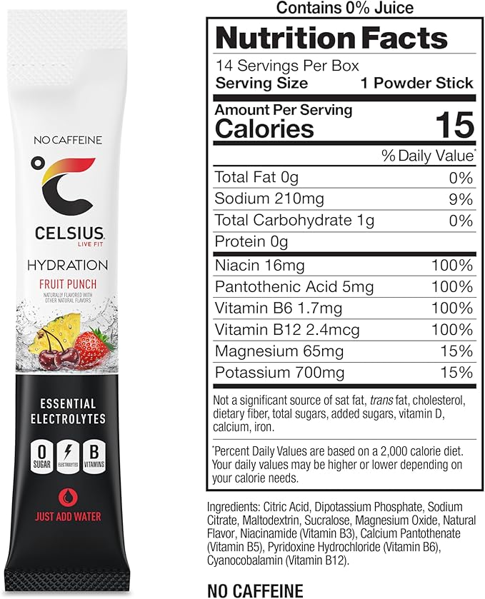 CELSIUS Hydration™ Fruit Punch, Sugar Free Electrolyte Hydration Drink Mix (Pack of 14)