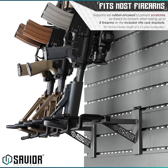 Savior Equipment Wall Rack System Heavy-Duty Steel Tactical Rifle Carbine Shotgun Handgun Storage Wall Mount, Modular Firearms Gun Wall Gear Accessories Organizer, Holds up to 6 Rifles & 6 Pistols