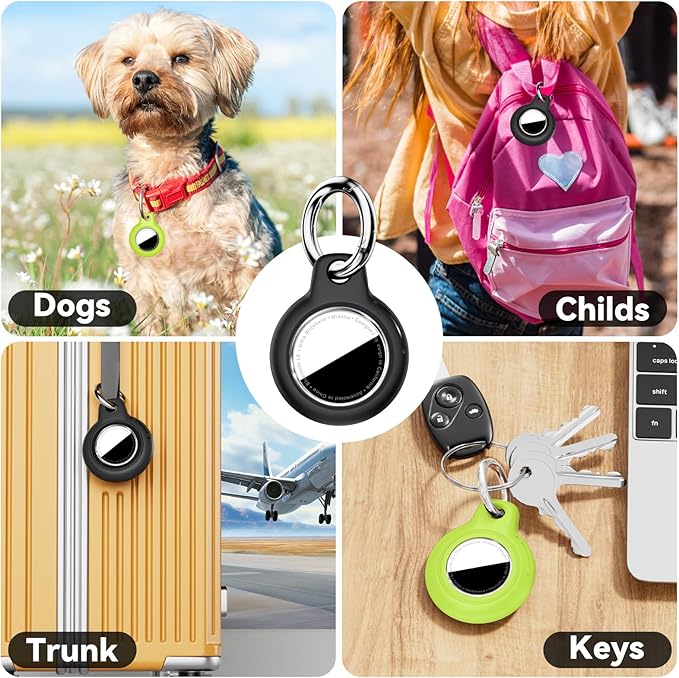 for Apple AirTag 2nd & 1st Gen, Waterproof Case for AirTag Holder Keychain,GPS Tracker Cover for Dog,Car Key,Luggage-G4-Black+Fluorescent Green