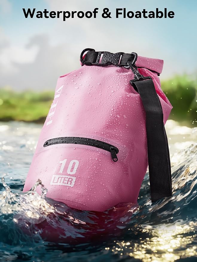 HEETA Waterproof Dry Bag with Front Zippered Pocket for Women Men, 5L/10L/20L/30L/40L Roll Top Lightweight Dry Storage Bag Backpack for Travel, Kayaking, Boating, Rafting, Camping, Hiking & Beach