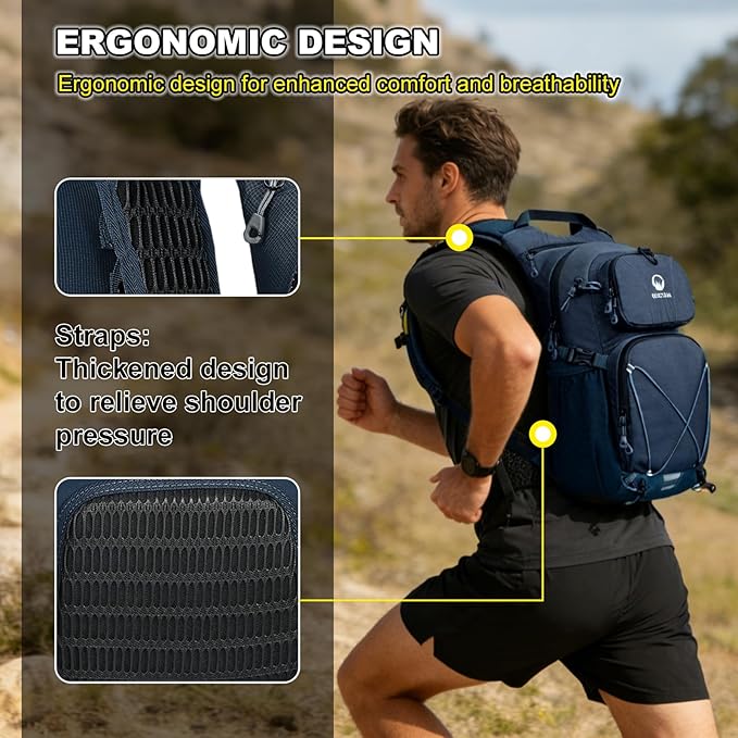 Hydration Backpack 22L, Hiking Backpack with 2L Leakproof Bladder, Sewn-in Rain Cover, Insulated Compartment for Men & Women Running, Cycling, Camping