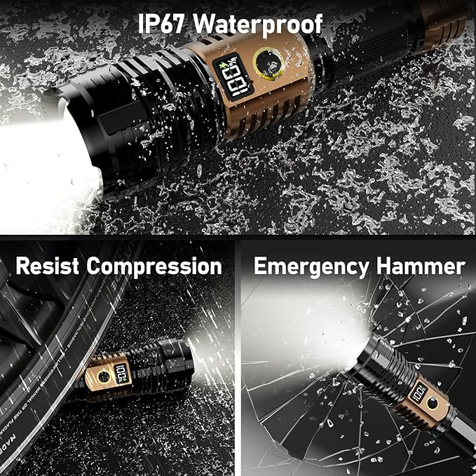 Flashlights High Lumens Rechargeable, 100,000LM LED Super Bright Flash Light, Zoomable Linternas with LCD Digital Display, 5 Mode, Waterproof, Powerful Tactical Flashlight for Emergencies Camping Gift