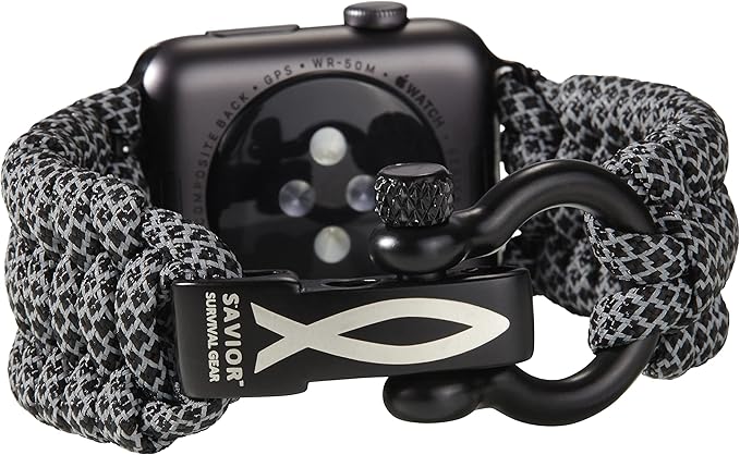 Savior Survival Gear Paracord Watch Band,Compatible with Apple Watch Band 49mm 46mm 45mm 44mm 42mm,iWatch Band Series Ultra 10 9 8 7 6 5 4 3 2 1 SE,Adjustable strap for men (Black Reflective, X-Large)