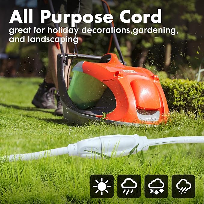 30ft White Outdoor Extension Cord Waterproof, UL Listed, 16/3 SJTW Heavy Duty 3 Prong, 16 Gauge 13A Power Cord Ideal for Indoor Outdoor Lights, Appliances, and Lawn